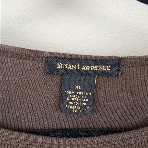 Vintage Y2K Susan Lawrence Brown Santa Graphic Long Sleeve Top size XL - Picture 2 of 5